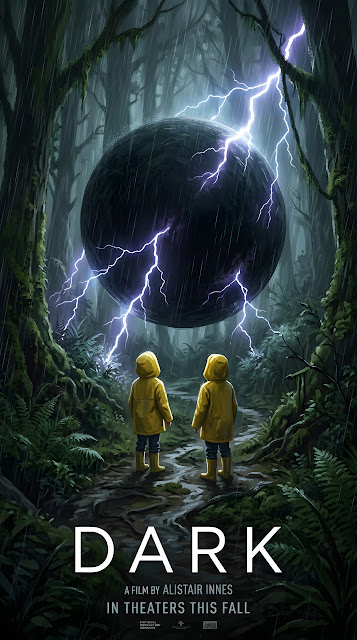 Surreal Poster with a Floating Black Sphere and Two Children in a Forest - Free mobile Wallpaper