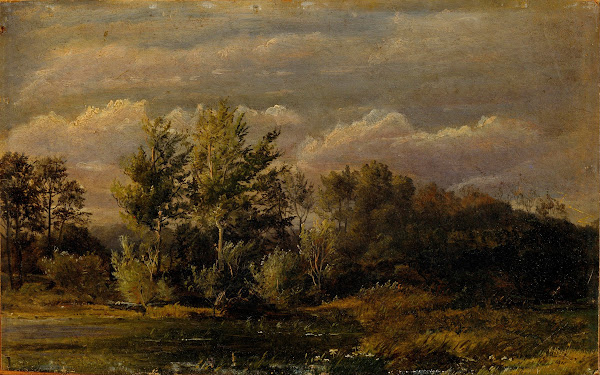 A forest lake surrounded by birches Study 1837