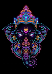 Ornate Neon Ganesha Digital Art