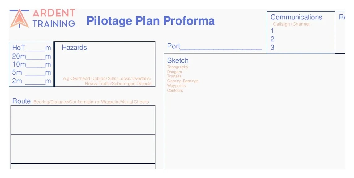 Pilotage Plan Pro Forma