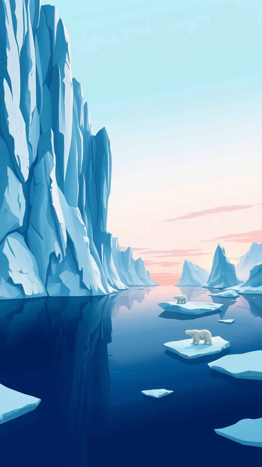 Polar Bears Arctic Iceberg Landscape Illustration - Free 4K mobile Wallpaper