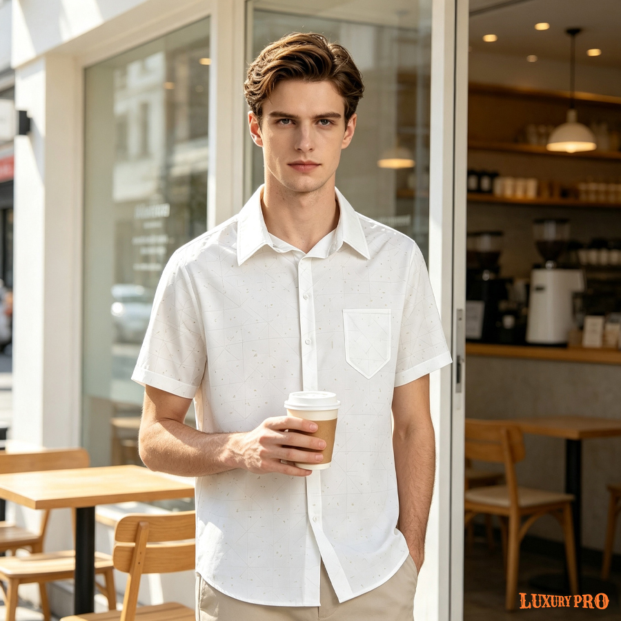 AOP EO Classic Collar Double Layer Shirt (With Pocket, Slub Linen)