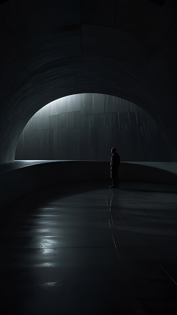 Solitary Figure in Dark Futuristic Architectural Archway - Free mobile Wallpaper