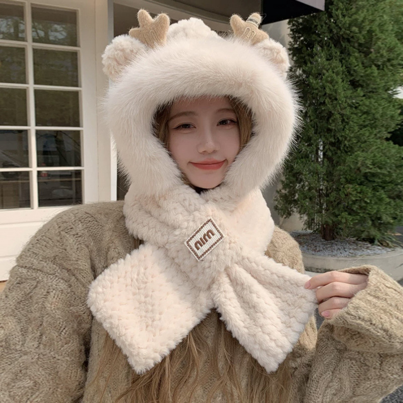 Padded hooded hat with integrated scarf