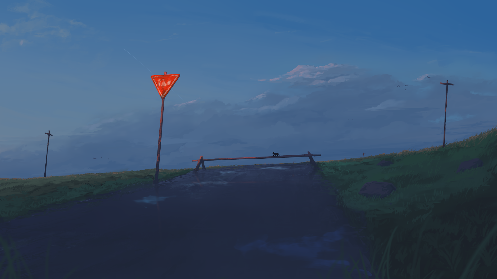 Lonely Road at Dusk - Digital Art 4K Wallpaper (3840x2160)
