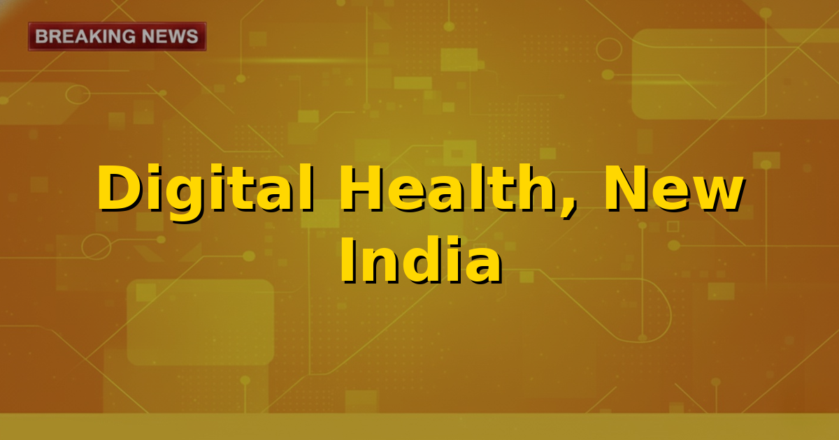 A graphic depicting the Ayushman Bharat Digital Mission logo with a representation of digital health records and a growing number of people.