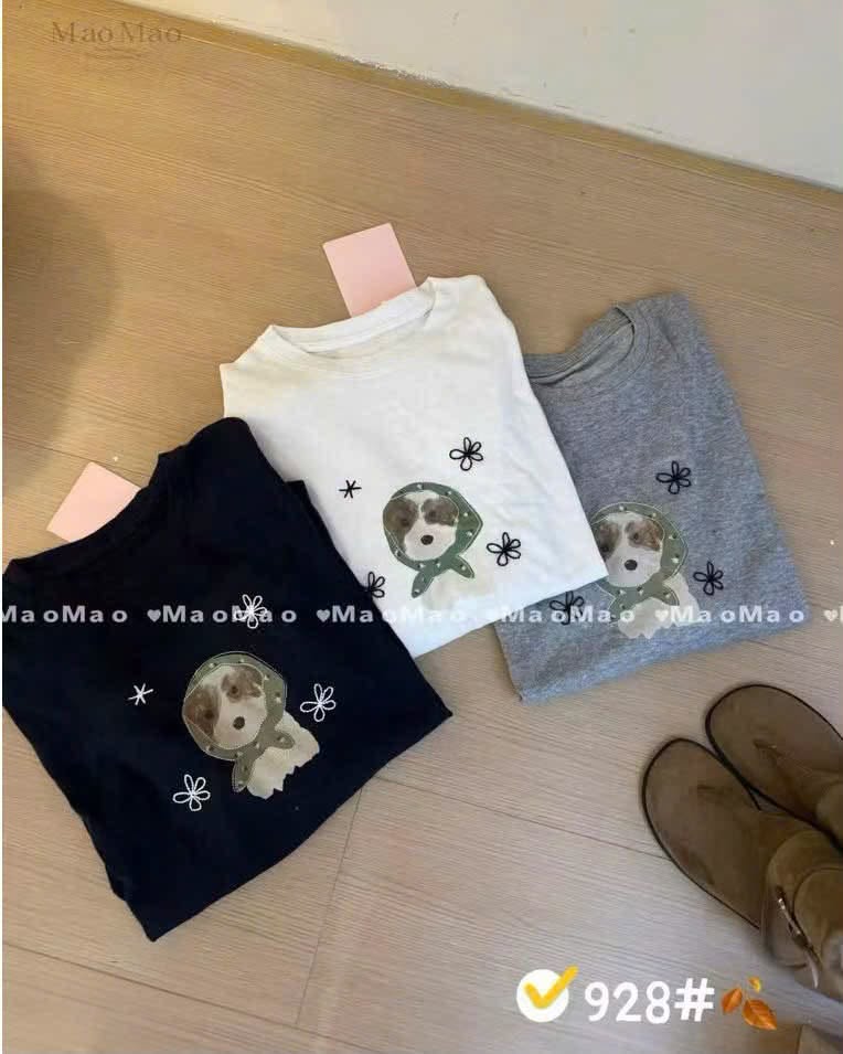 Áo thun dài tay in hình chú chó quàng khăn XONXEN SHOP 928 – Image 2