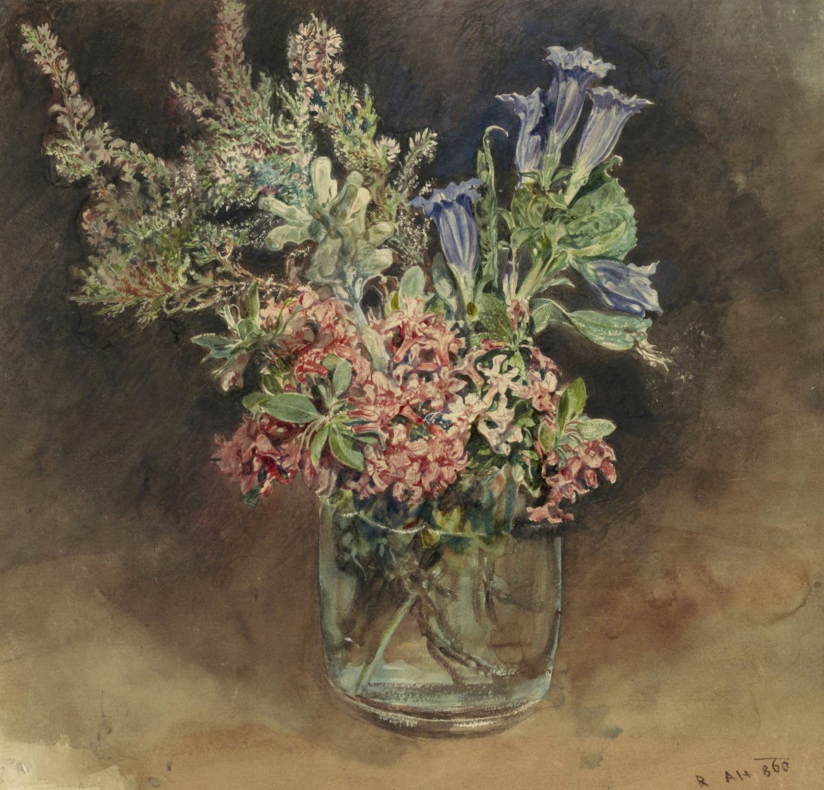 Glas met alpenbloemen 1860