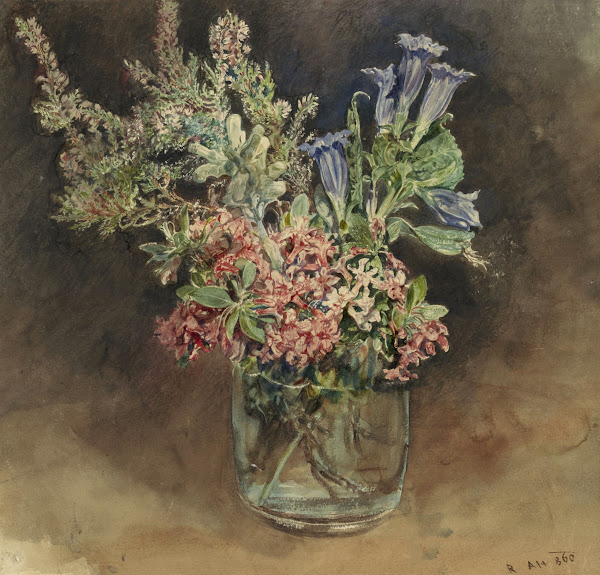 Glas met alpenbloemen 1860