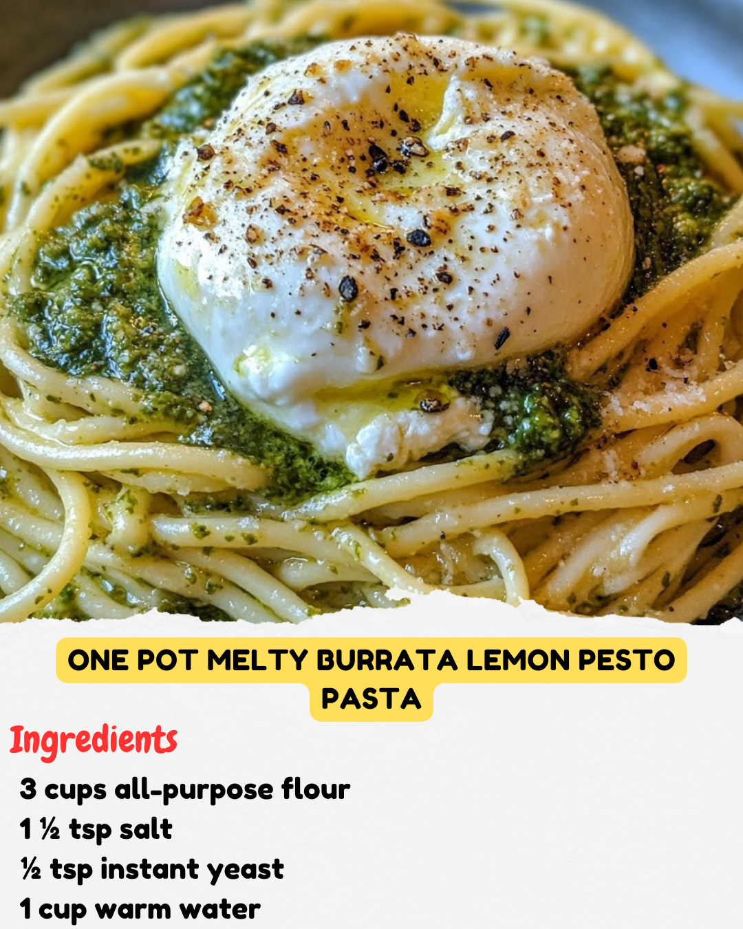 One Pot Melty Burrata Lemon Pesto Pasta