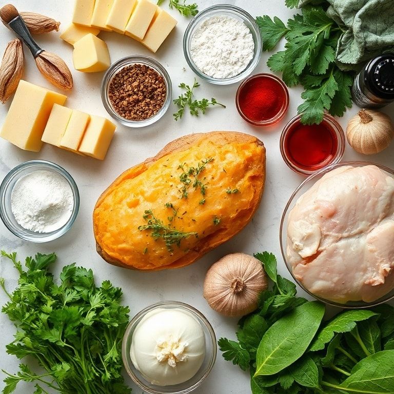 Ingredients for Creamy Garlic Scalloped Sweet Potatoes Recipe – Easy & Creamy Side Dish