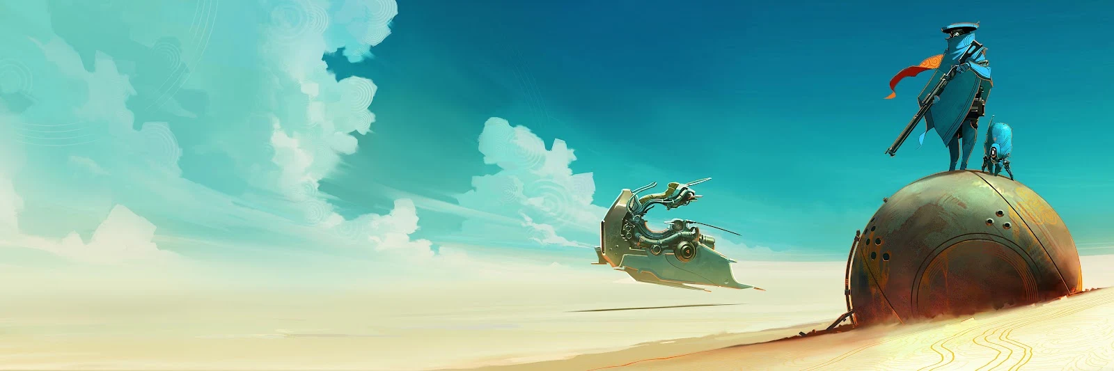 Sci-Fi Nomad in the Desert - Sci-Fi Digital Art 4K Wallpaper (7680x2560)