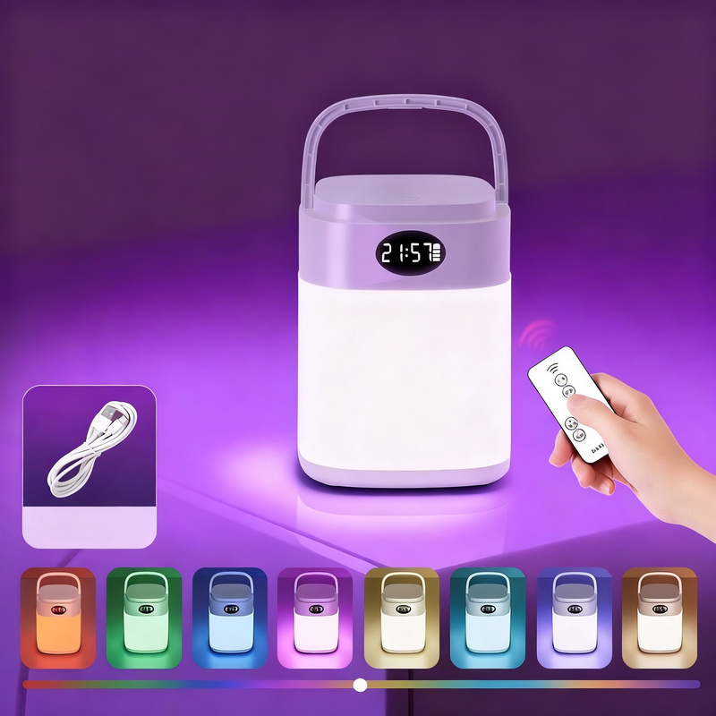 LED night light with remote control and clock