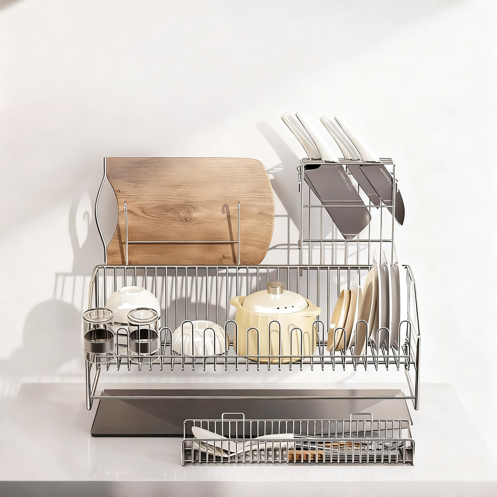 Stainless steel dish rack for dishes and utensils