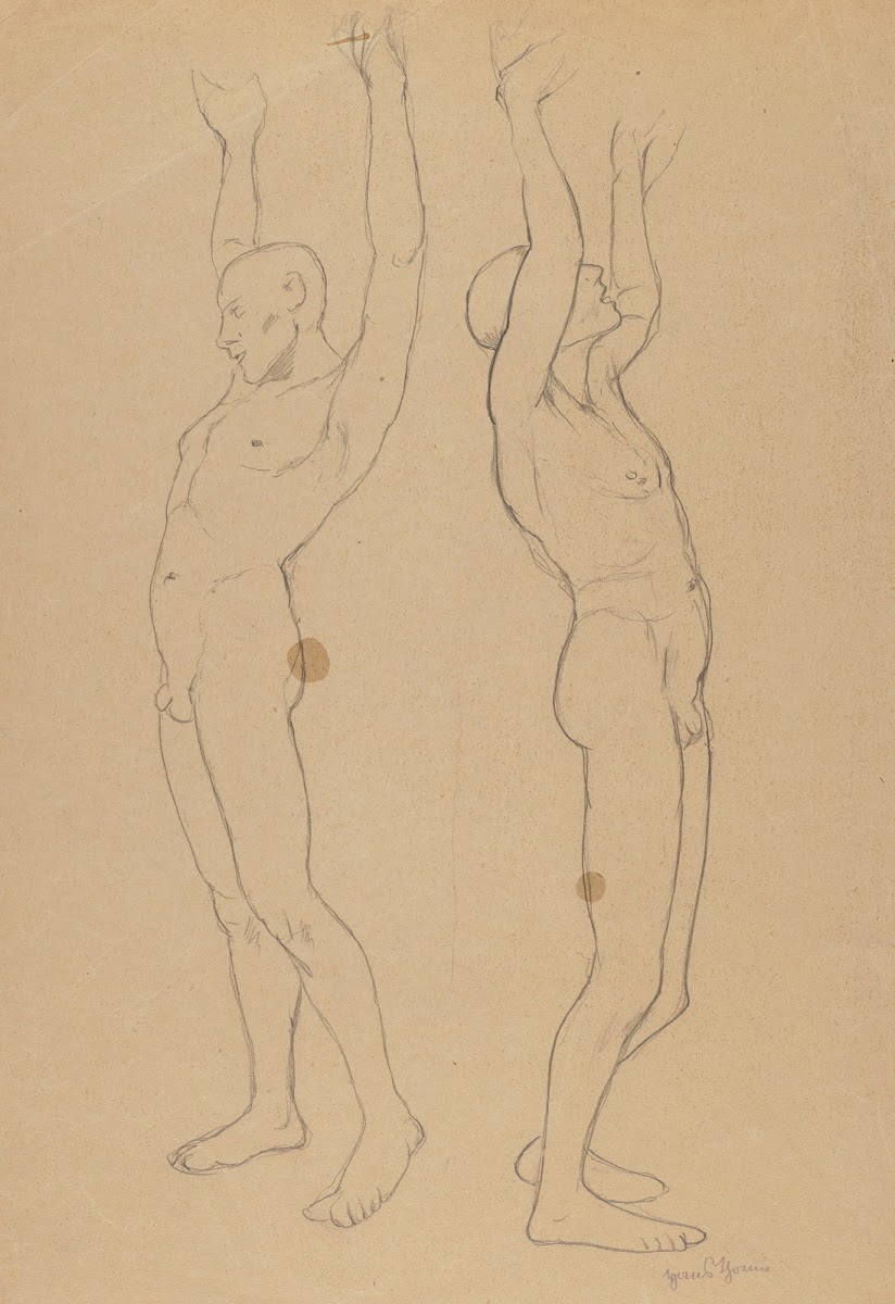 Two Male Nudes with Raised Hands 1896   1910