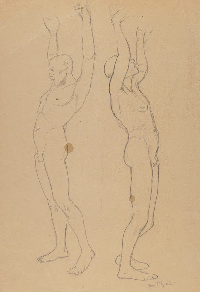 Two Male Nudes with Raised Hands 1896   1910
