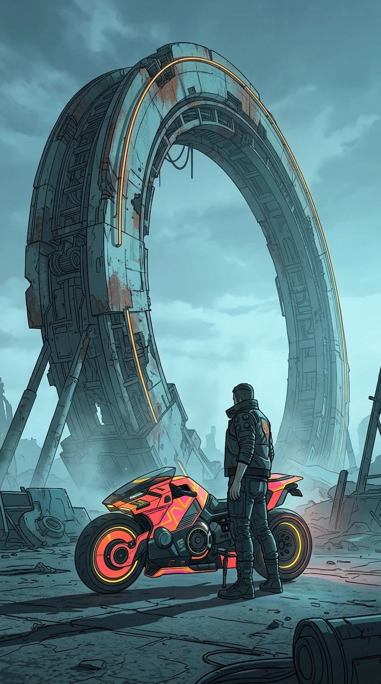 Cyberpunk Rider and Portal Gate - Free 4K mobile Wallpaper