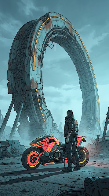 Cyberpunk Rider and Portal Gate - Free mobile Wallpaper