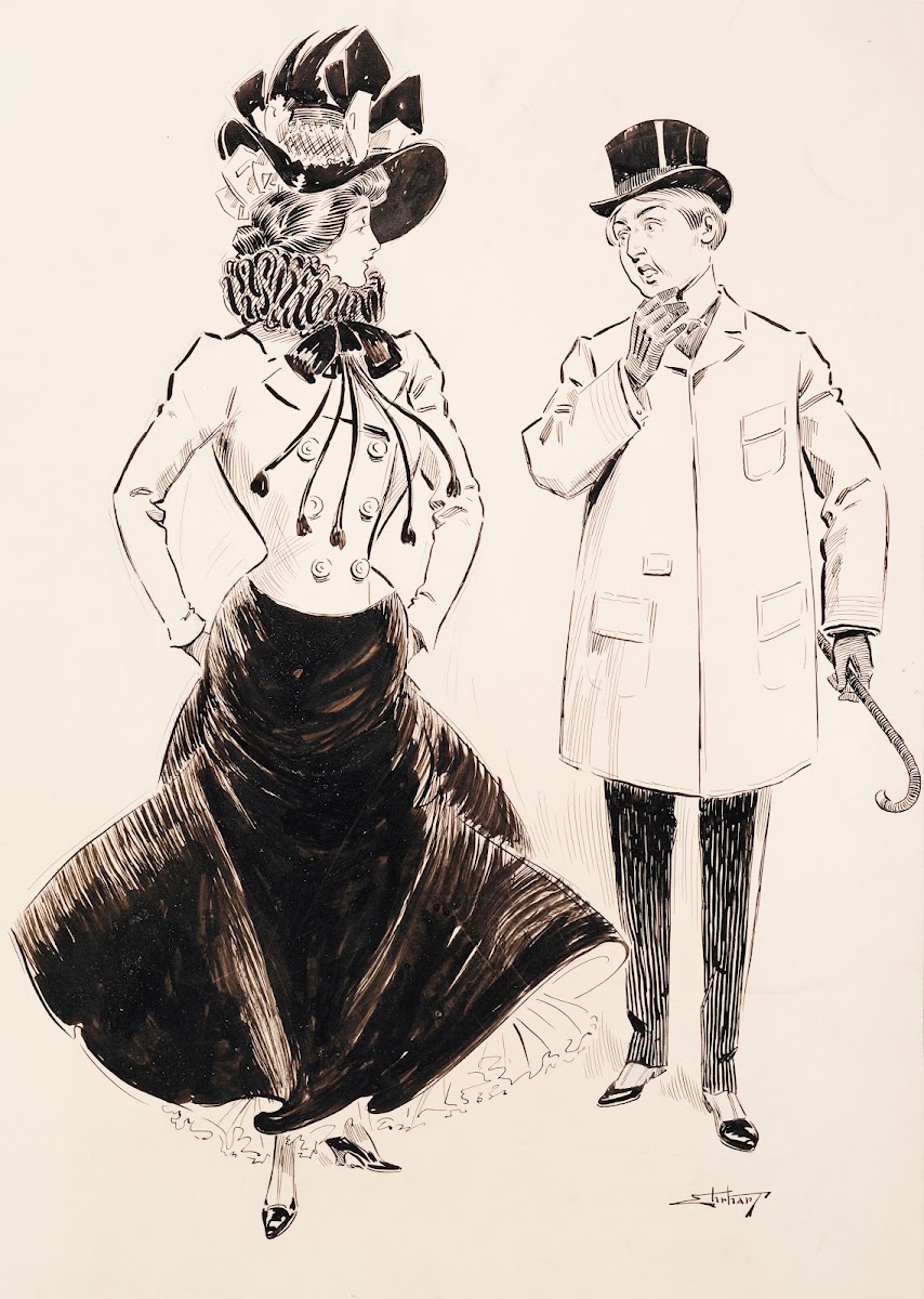 Beautiful young lady confronts a dyspeptic young man 1901