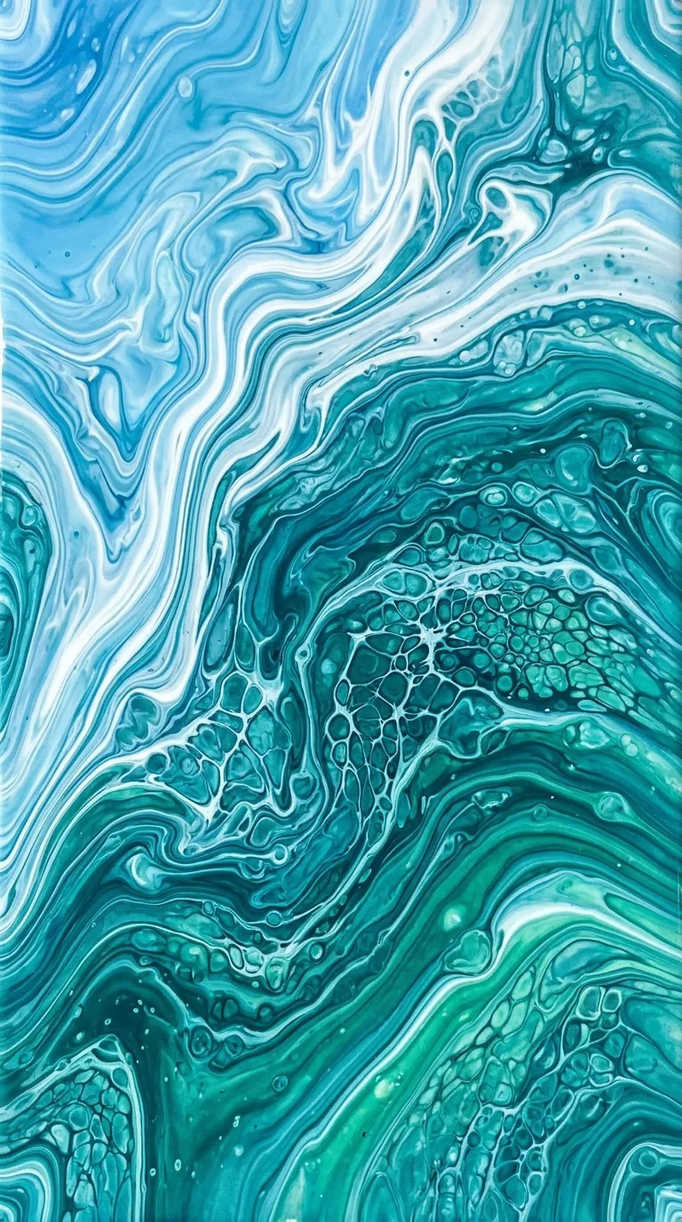 Abstract Swirling Fluid Art in Ocean Blue and Teal Gradients - Free 4K mobile Wallpaper
