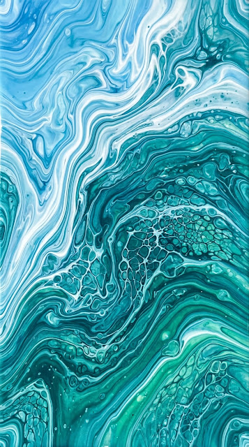 Abstract Swirling Fluid Art in Ocean Blue and Teal Gradients - Free mobile Wallpaper