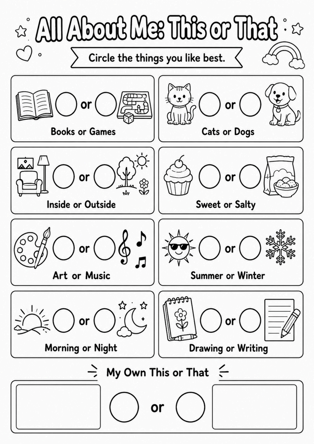 All About Me Preschool Draw and Color Worksheet