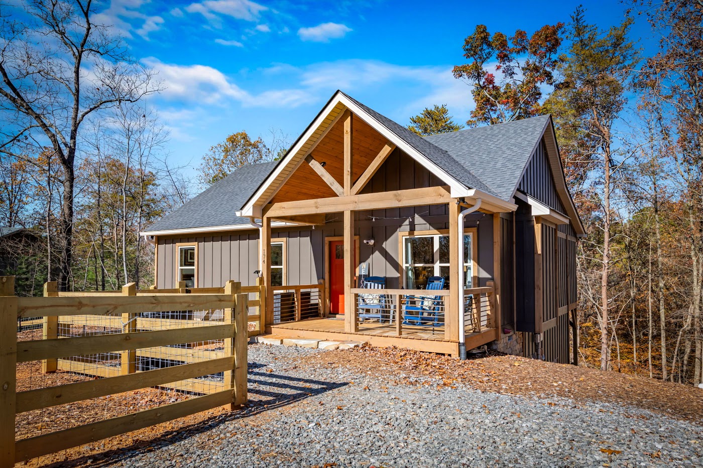 Front of Orchard & Vine Mountain Haus, dog-friendly cabin in Ellijay, Georgia with digital guest guide app