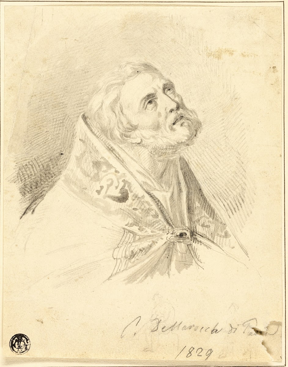 Bust of Bishop Saint with Slight Figure Sketches 1829