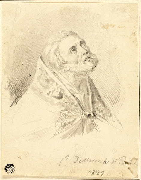 Bust of Bishop Saint with Slight Figure Sketches 1829
