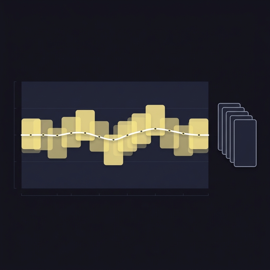 Clean infographic of block bootstrap resampling showing overlapping extracted blocks on a historical time series line in Funded Plays palette How to Stress-Test a Strategy Against Losing Streaks