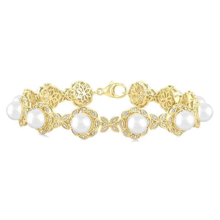 Gold Vermeil Pearl & Diamond Bracelet 88318DHSSWPSLTB-GV
