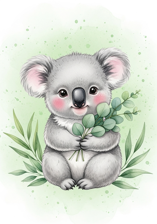 Adorable Koala with Green Leaves