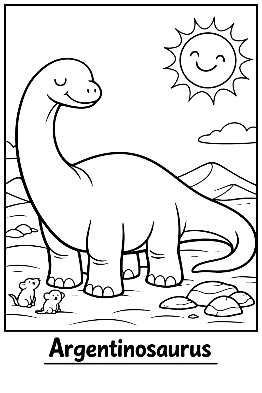 Explore the Fun of Coloring with Our Simple Argentinosaurus in the Desert Coloring Page for Toddlers – free coloring page for kids