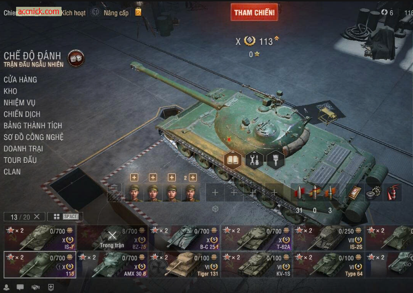 Acc World of Tanks PC với 6 tank cấp X gồm T-62A, IS-7, BZ-7...