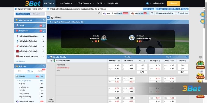 Tỷ lệ kèo Newcastle vs Man City 03h00 ngày 14/01/2026