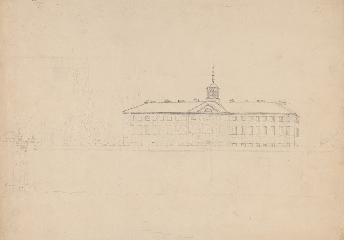 Large building with a cupola behind a high wall 1809 1844