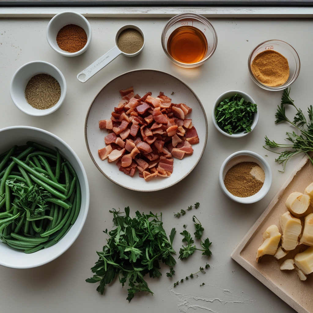 Ingredients for Bacon Loaded Green Bean Casserole Recipe – Easy Homemade Comfort Food