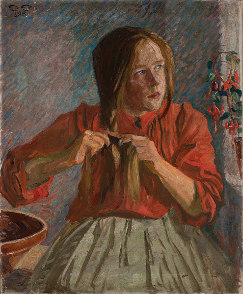 Girl making a braid 1916