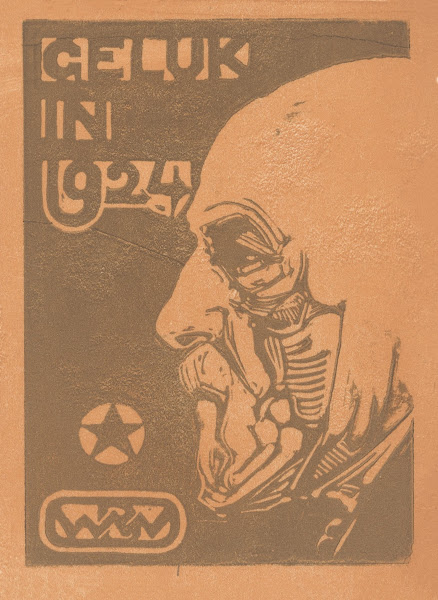 Nieuwjaarswens voor 1924 met zelfportret 1923