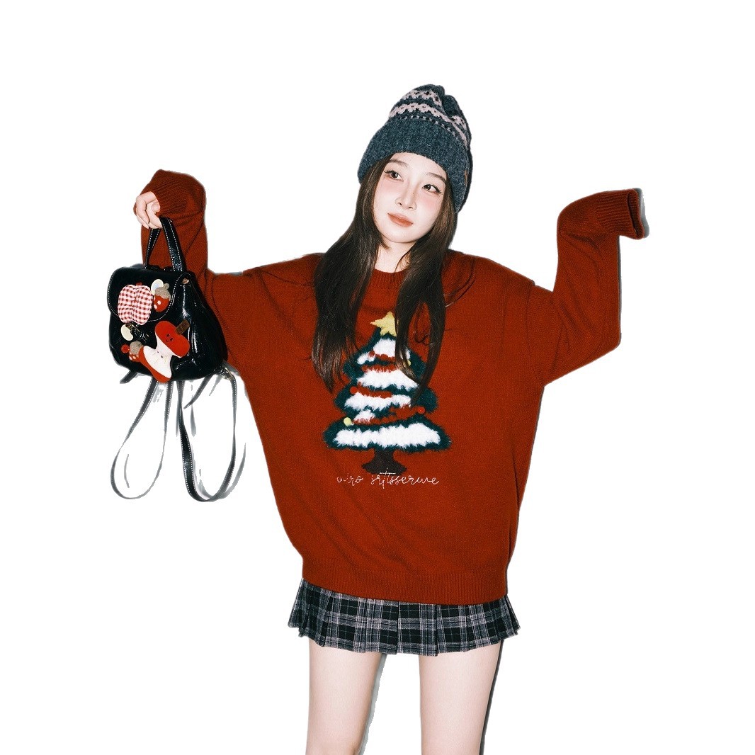 Unisex knitted sweater, Christmas tree motif, contrasting colors