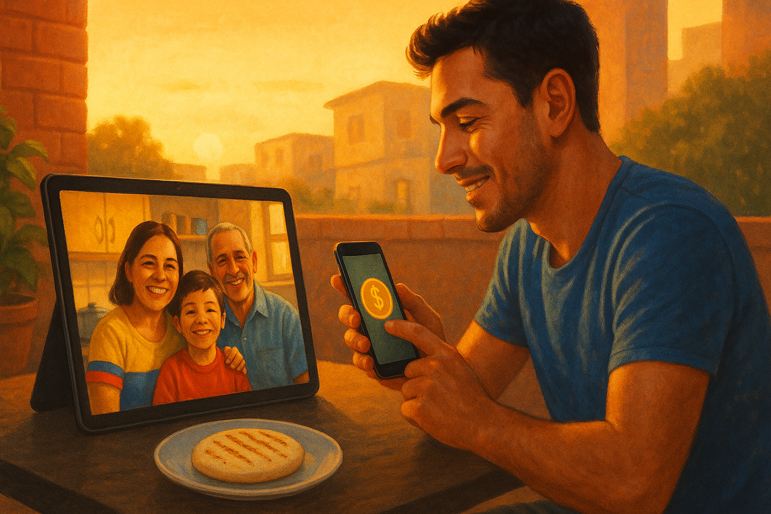Familia venezolana recibiendo remesa segura desde el exterior, tipo de cambio y comisiones