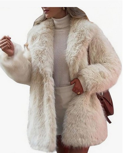 Long faux fur coat with large collar
