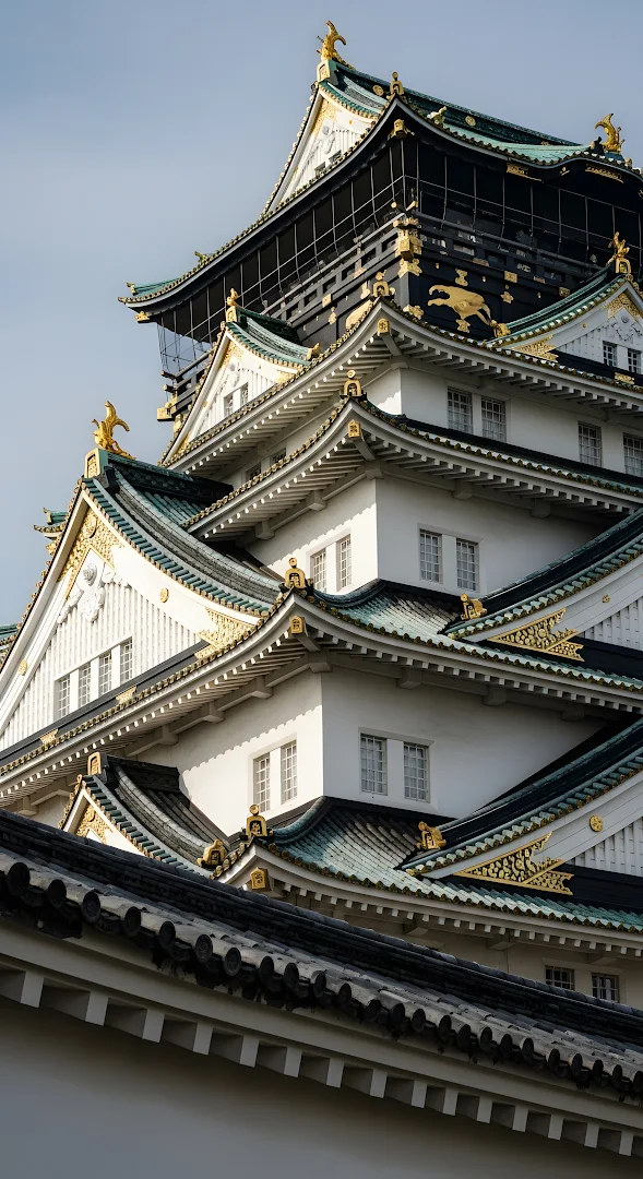 Intricate Japanese Castle Roof Gold Ornamentation Detail