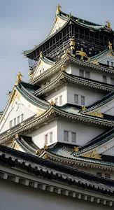 Intricate Japanese Castle Roof Gold Ornamentation Detail