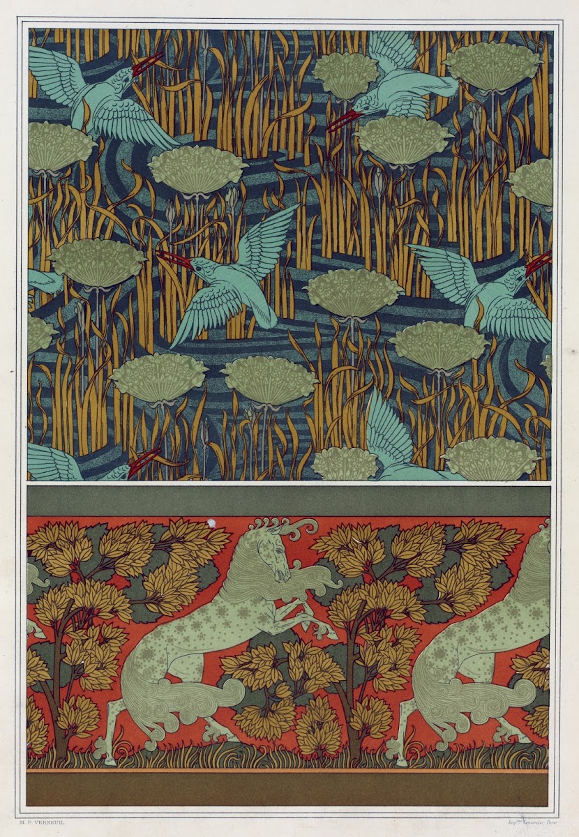 Martins pêcheurs et butome en ombelle papier peint Chevaux et arbres bordure 189
