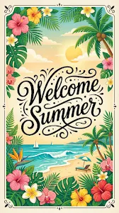 Welcome Summer Script Typography with Illustrated Tropical Floral Frame