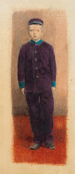 Waisenknabe Selbstbildnis nach einer Fotografie in Waisenhausuniform 1918 19