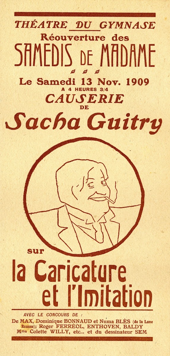 Théâtre du gymnase  Causerie de Sacha Guitry 1909