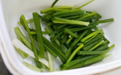 Gà làm sạch, rửa xong để ráo nước. Chặt gà thành từng miếng vừa ăn. Hành lá rửa sạch, cắt khúc dài.