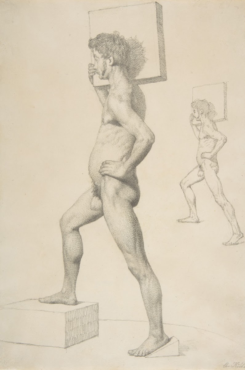Study of a Male Nude Shouldering a Wooden Block ca 1832